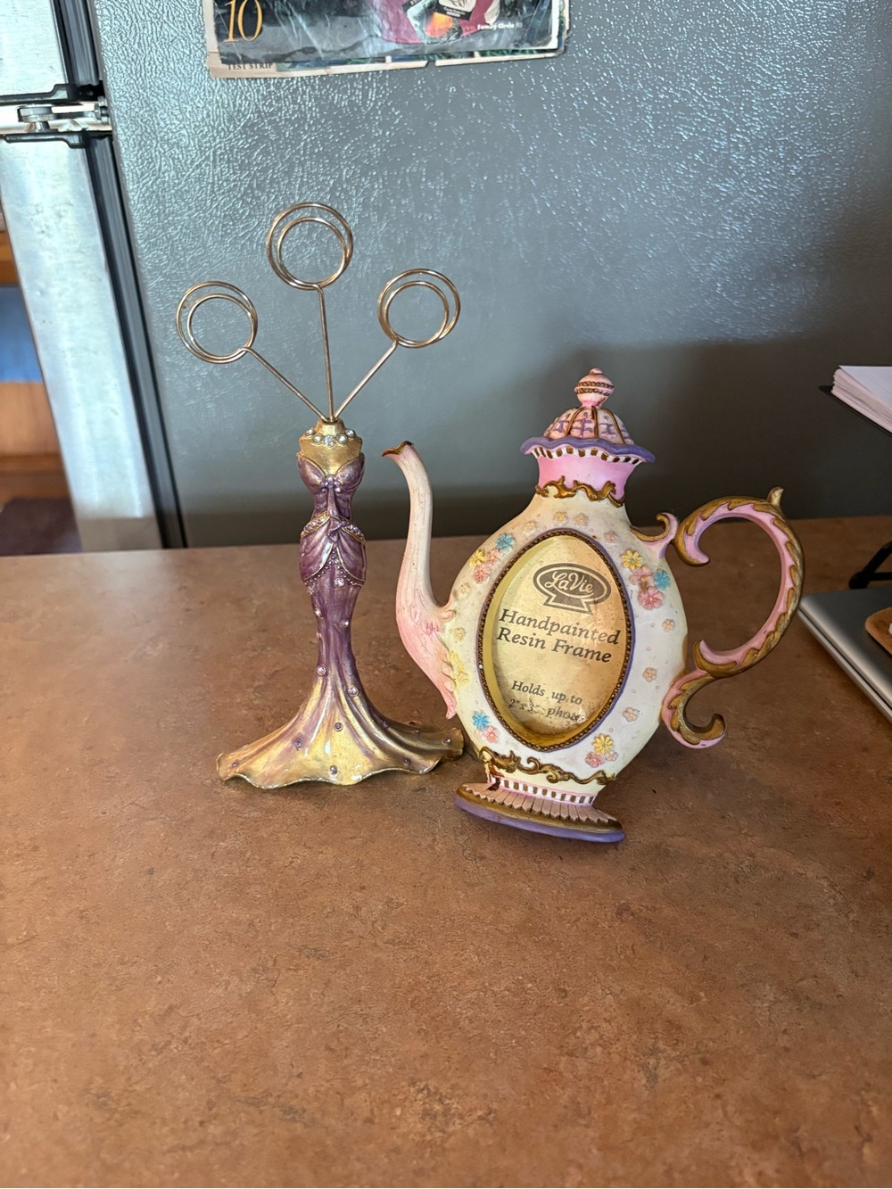 Handpainted Pink Teapot Resin Photo Frame LaVie- Adorable purple/gold gown pic’s